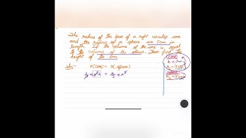 The radius of the base of the right circular cone and the radius of the sphere are 5 cm in length ￼