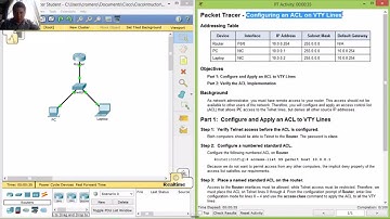 7.2.3.3 Packet Tracer Configuring an IPv4 ACL on VTY Lines - 9.2.3.3 Configuring an ACL on VTY Lines