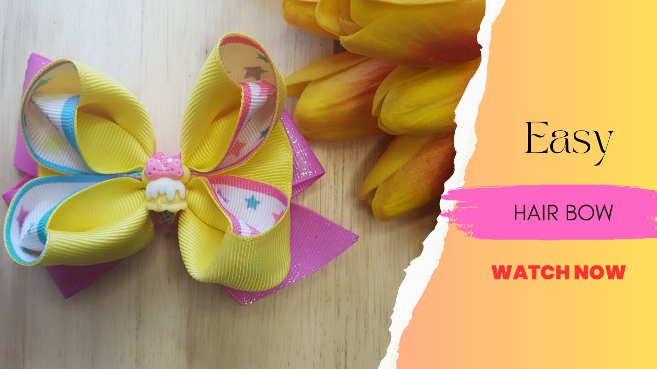 Bright and happy hair bow🎀🎀🎀Step by step hair bow tutorial🎀🎀🎀How to