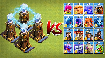4x max Hidden Tesla Vs All Troops Clash of Clans