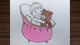 How To Draw A Cute Baby Boy Taking Bath With His Teadybear Dare