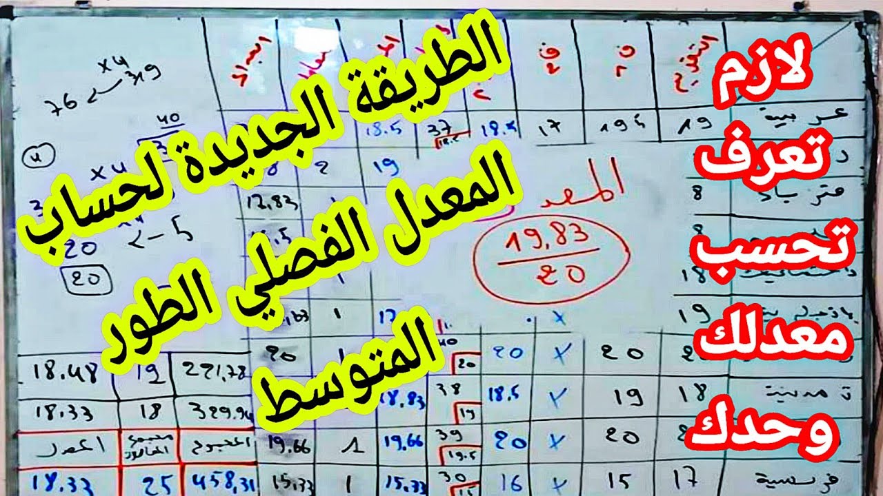 كيفية حساب المعدل الفصلي للطور المتوسط  الطريقة الجديدة جميع المستويات 4,3,2,1 متوسط