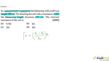 In a potentiometer experiment the balancing with a cell is at length 240 cm. On shunting the cel...