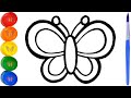 How To Draw Butterfly with Rainbow Colors For Children