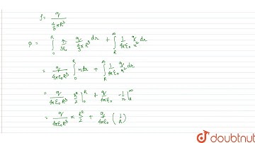 A charge `q` is uniformly  distributed over  the volume of a shpere of radius `R`. Assuming  the per