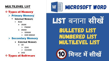 Multilevel List in MS Word Lecture-10 | Bulleted List / Numbered List/ Multilevel List in 10 Mins