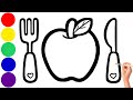 Drawing And Coloring Apple For Children