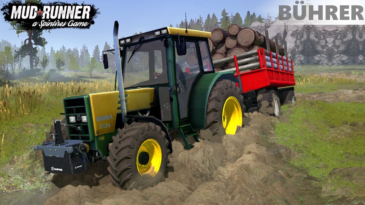 Spintires: MudRunner - BUHRER M6135A Tractor With Trailer Stuck In Mud