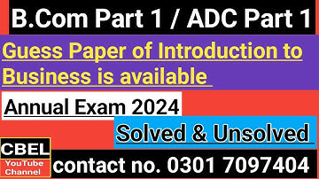 B.Com part 1 subject introduction to Business important questions for annual exam 2024/guess paper