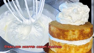 The perfect recipe for stabilized whipped cream frosting. #whippedcream #howto #cake #frosting