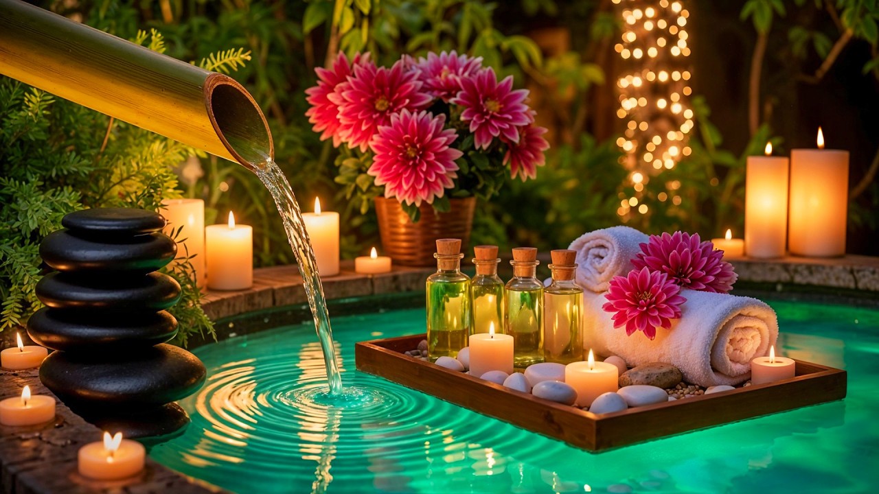 Relaxing Sleep Music + Bamboo Water Sounds 🌿 Deep Healing and Meditation, Spa, Calm Mind & Body