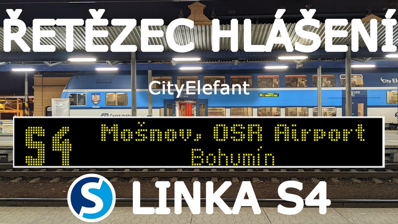 Řetězec hlášení linky S4 ODIS • České dráhy - varianta CityElefant