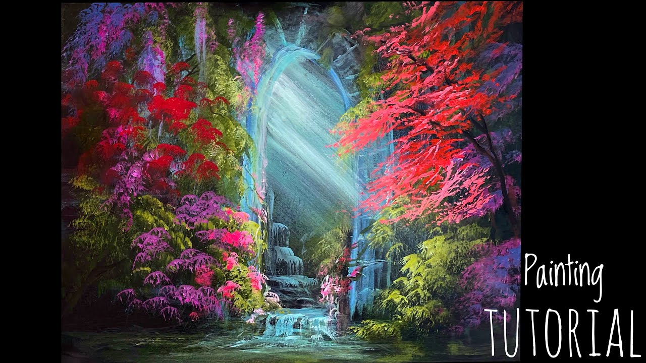 HOW TO PAINT A COLOURFUL TRANQUIL GARDEN 🎨 acrylic Demonstration | no talking