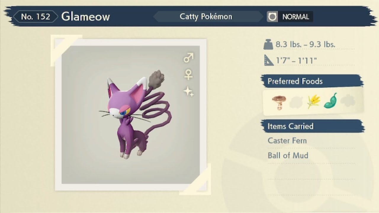 Pokémon Legends Arceus Shiny Glameow - YouTube