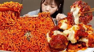 Sub)Cooking Mukbang- Buldak   jjapagetti Spicy Ramen 🔥 Cheese Fried Chicken ASMR KOREAN FOOD