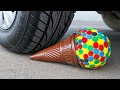 Experiment!! Ice cream vs CAR TIRE 🚓 Crushing Crunchy Things by Car!   Satisfying Video ASMR