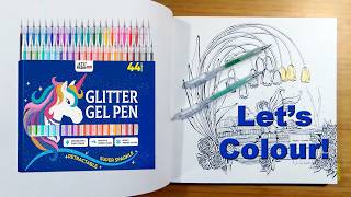 Colouring with Let's Resin Glitter Gel Pens || New Glitter Gel Pen Unboxing & Review