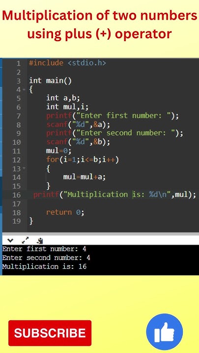 C program to multiply two numbers using plus operator // C programming ...