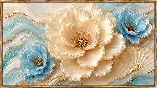 Blue and White Coastal Frame TV Art 4K | Luxury Floral Painting for Samsung Frame TV