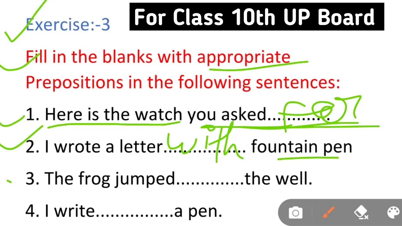 Exercise:3 Fill in the blanks with appropriate Prepositions/ For class ...