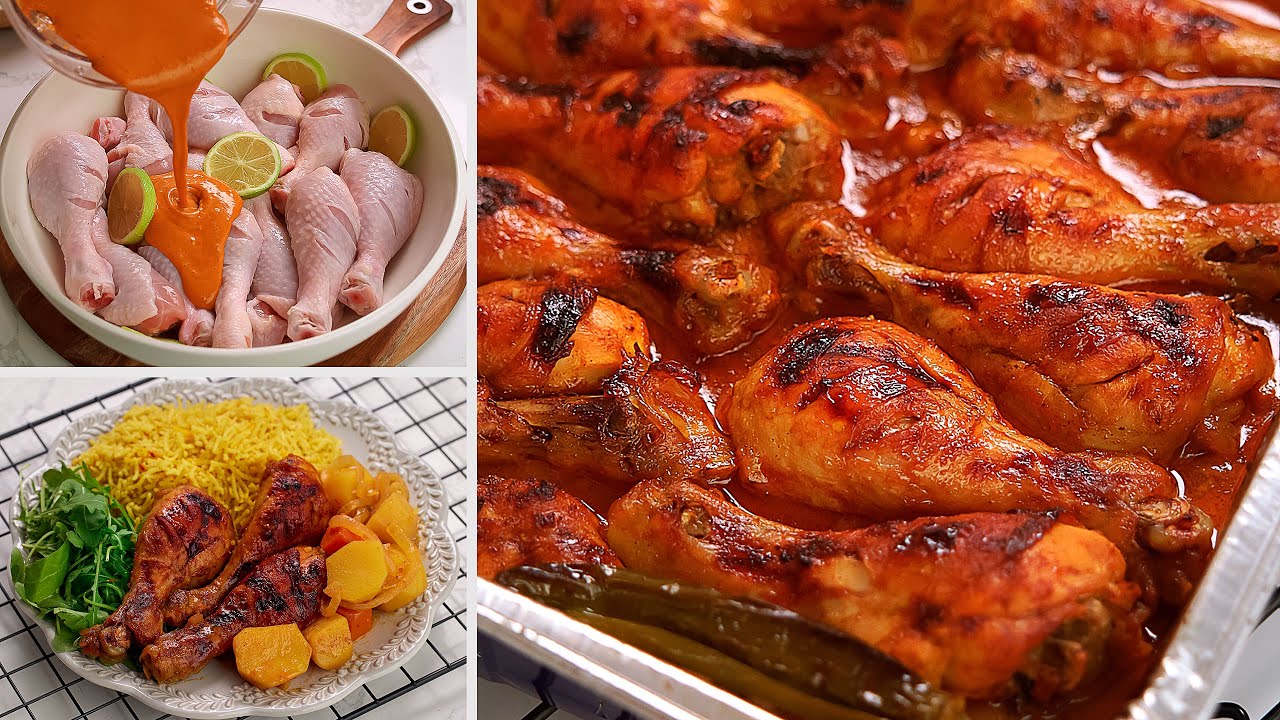 صينية دجاج بالبطاطس والثوم والليمون مع رز العزومات الرهييييب 💯