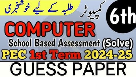 Class 6th Computer  Paper School Based Assessment 2024| SBA First Term papers 6 Clas | PEC Grade 6th