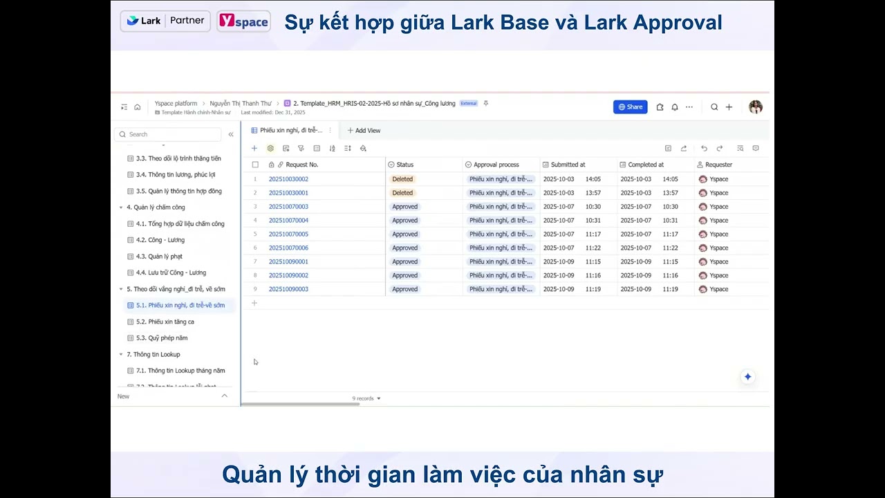 Sự kết hợp giữa Lark Base và Lark Approval, quản lý hiệu suất nhân sự