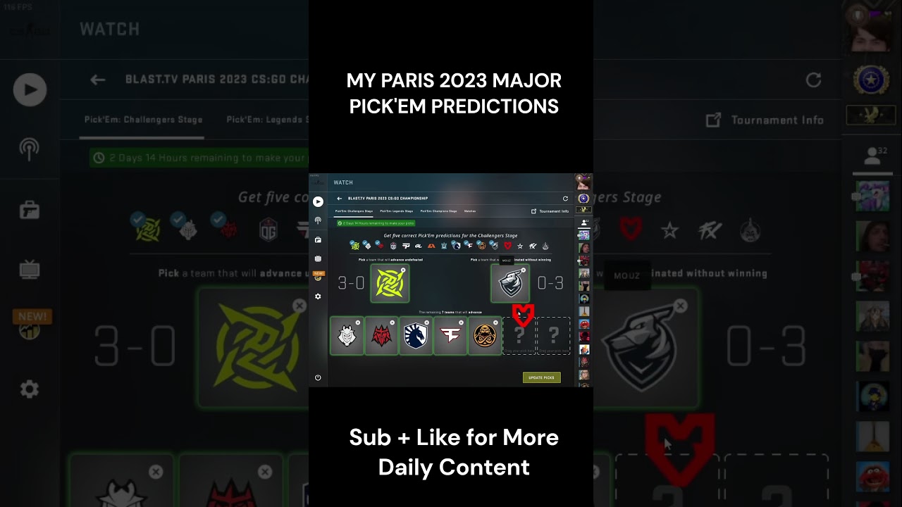 *Contenders Stage Pick’Ems*My Pick'ems For CS:GO 2023 PARIS MAJOR