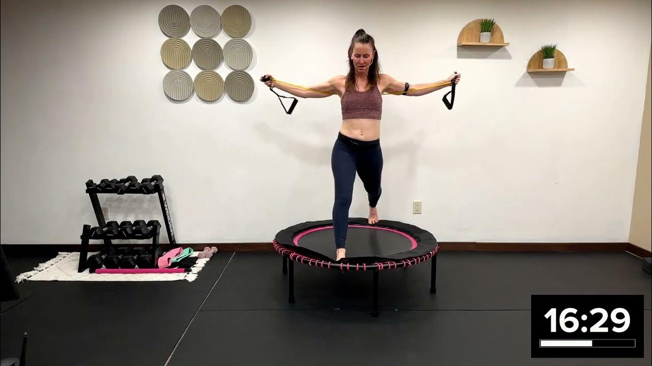 Fun and Easy Rebounding Cardio Bounce and Band/Dumbbell Workout For All
