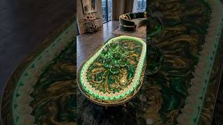DIY Luxury Emerald Green &amp; Gold Epoxy Table with White Roses! 🍏