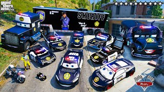 GTA 5 - Stealing SHERIFF POLICE MCQUEEN CARS with Franklin! (Real Life Cars #50)