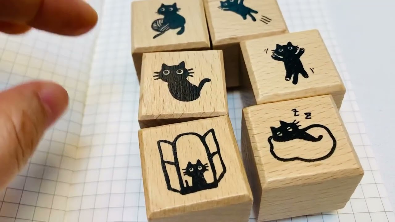 Whimsical Big Eyes Cat Wooden Rubber Stamp cat with Yarn Sleepy Cat Rubber stamp  window jumpy cat