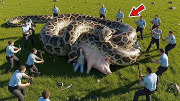Courageous Rescue Team Fights Giant Python to Save Innocent Woman and Pig