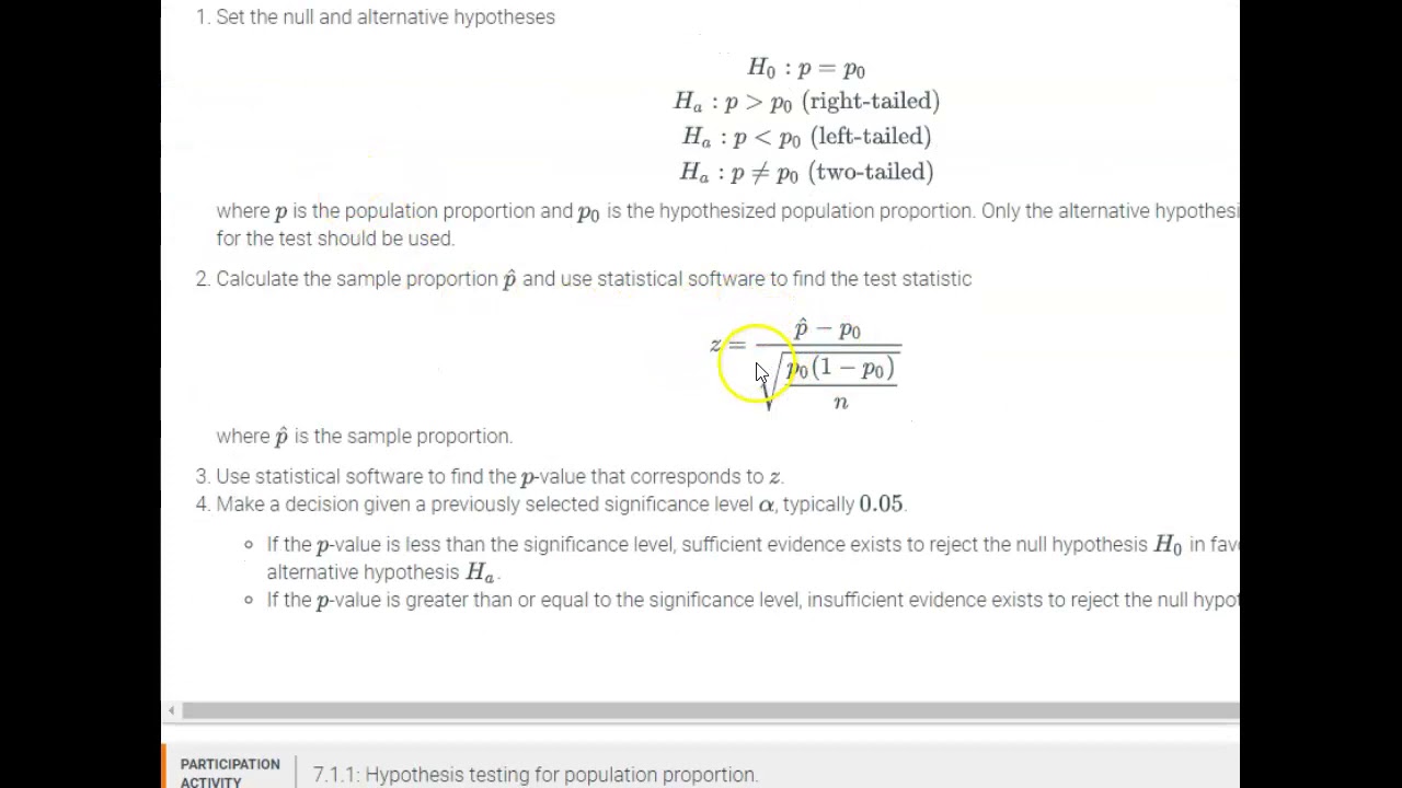 7.1.3 hypothesis test for a population proportion