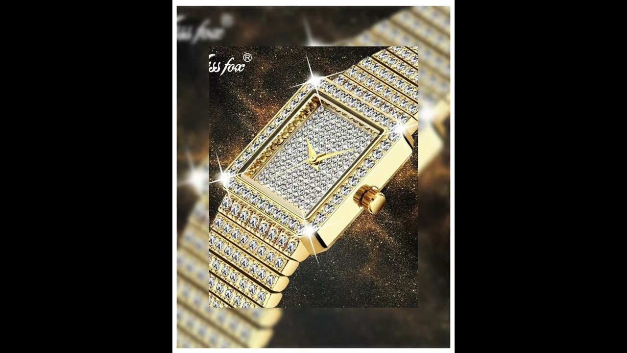 LADIES GOLD SQUARE DIAMOND WATCH FOR WOMEN LUXURY BRAND-$37.99
