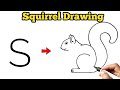 Squirrel drawing easy steps for beginners  how to draw a squirrel from letter s