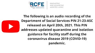 PIN 21-23-ASC Updated Quarantine & Isolation Guidance For Facility Staff During COVID-19 Pandemic