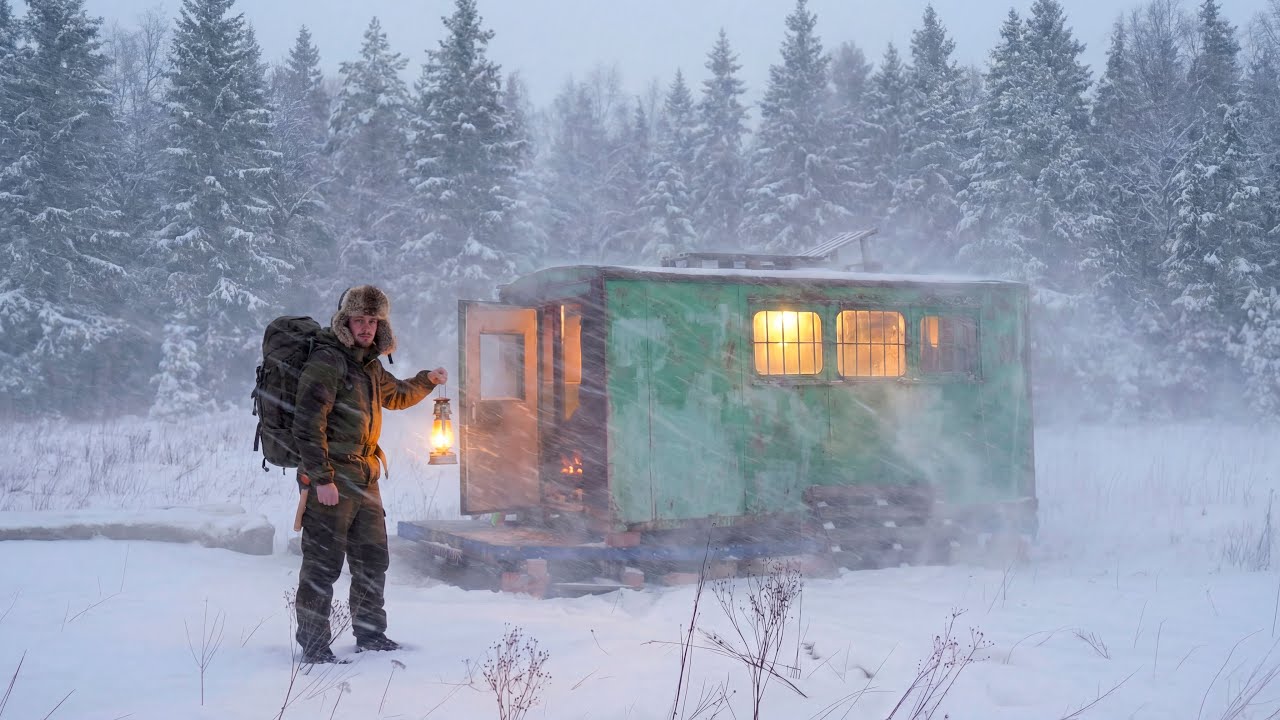 Winter Night in an Old Trailer Deep in the Wilderness