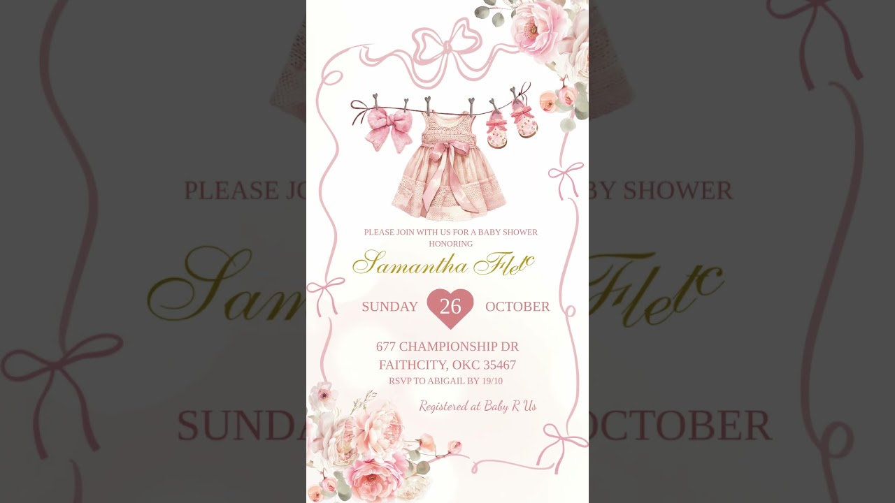 G2 Pink Coquette Girl Baby Clothes Baby Shower Invitation