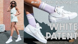 A SLEEPER SNEAKER PICK!  Nike x Sacai Blazer Low White Patent Leather On Foot Review How to Style