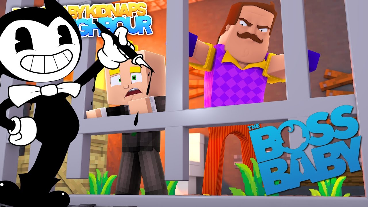 BENDY AND THE INK MACHINE KIDNAPS THE BOSS BABY - Minecraft HELLO NEIGHBOUR