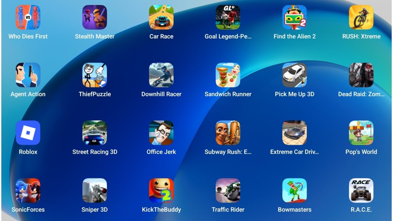 Who Dies First, Stealth Master, Car Race, Goal Legend, Find the Alien 2, RUSH: Xtreme, Agent Action