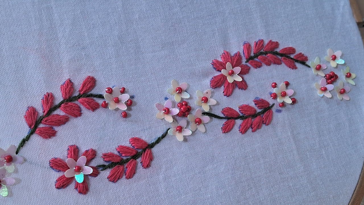 Hand Embroidery Borderline Design For Kurti | Pearl Embroidery Design