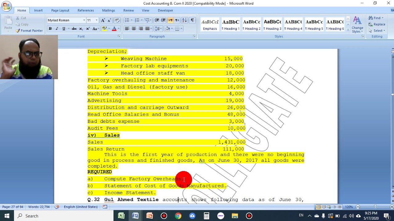 II COST ACCOUNTING MANUFACTURING CONCERN QUESTION 26,31 LECTURE 12 YouTube