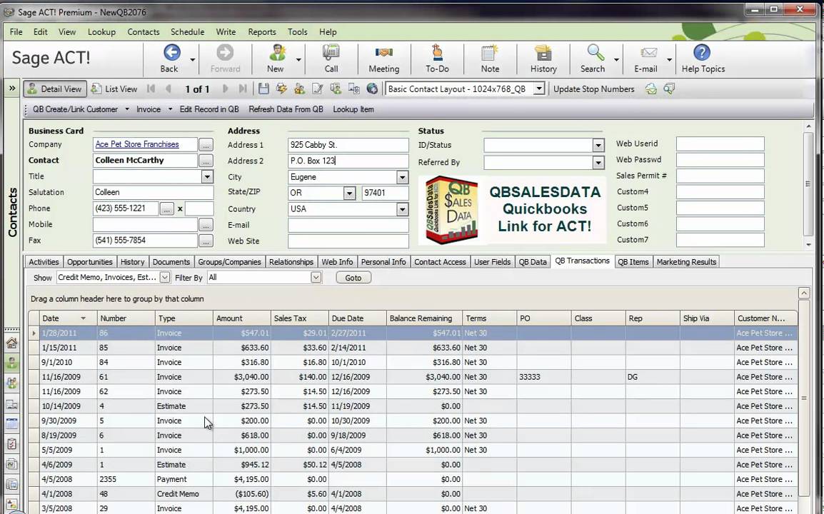 QBSalesData Quick Hit Video - QB Transactions Tab in ACT!
