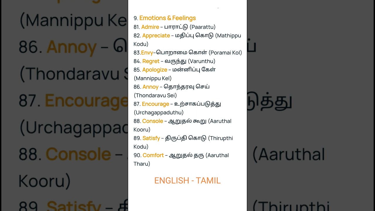 Emotions and Feelings English - Tamil 
