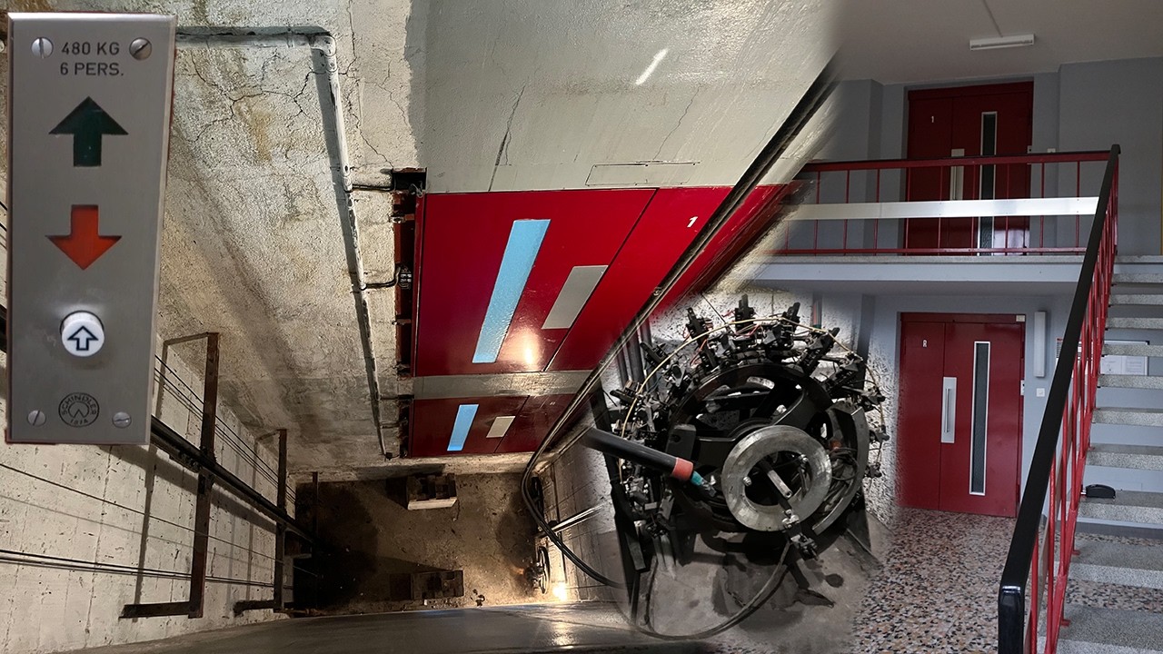 Nice high rise special conception Schindler POP-OUT elevator!