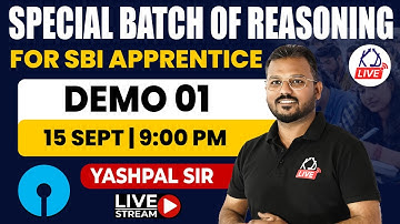 Special Batch Of Reasoning For SBI Apprentice | Demo 01 | By Yashpal sir @KD_LIVE ​
