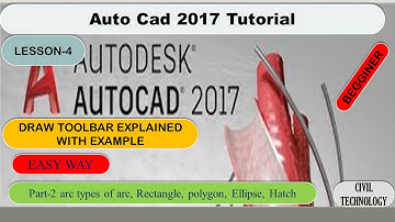 Auto Cad Draw toolbar  II  Arc types of arch +Rectangle +polygon +Ellipse +hatch.Lesson # 4.