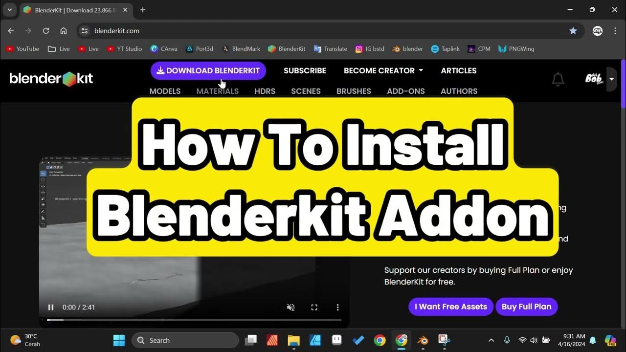 How to install blenderkit addon on Blender 4.1 Blender Tips Under 2 Minute (BTU2M) YouTube